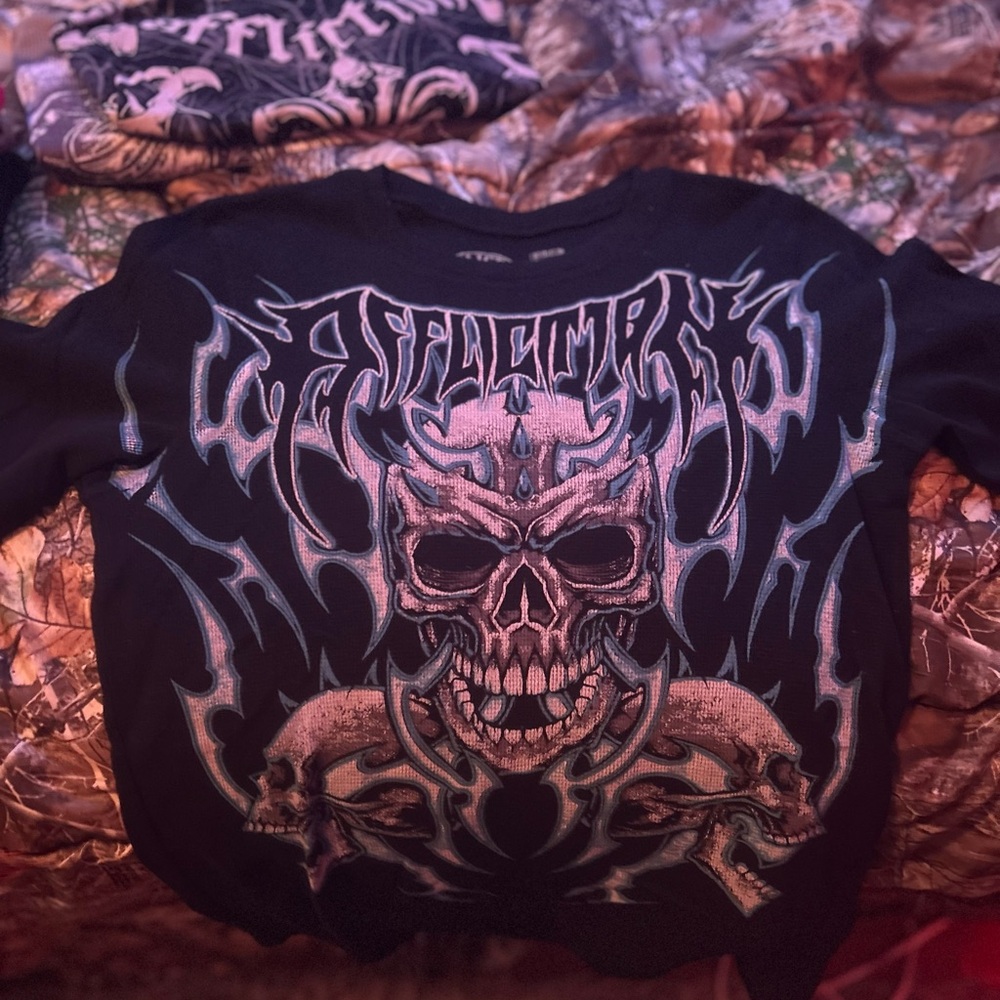 Affliction Black and Blue Skull Graphic Tee